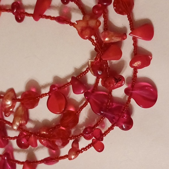 Red Acrylic & Beaded Shells & Rocks Necklace Extra Long - Picture 5 of 5